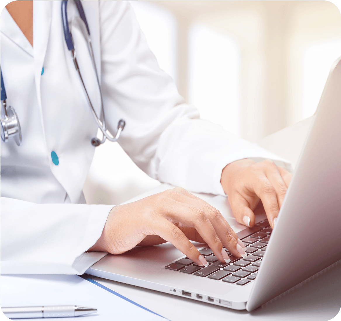 Hands holding a glowing mobile device with blue lighting effects